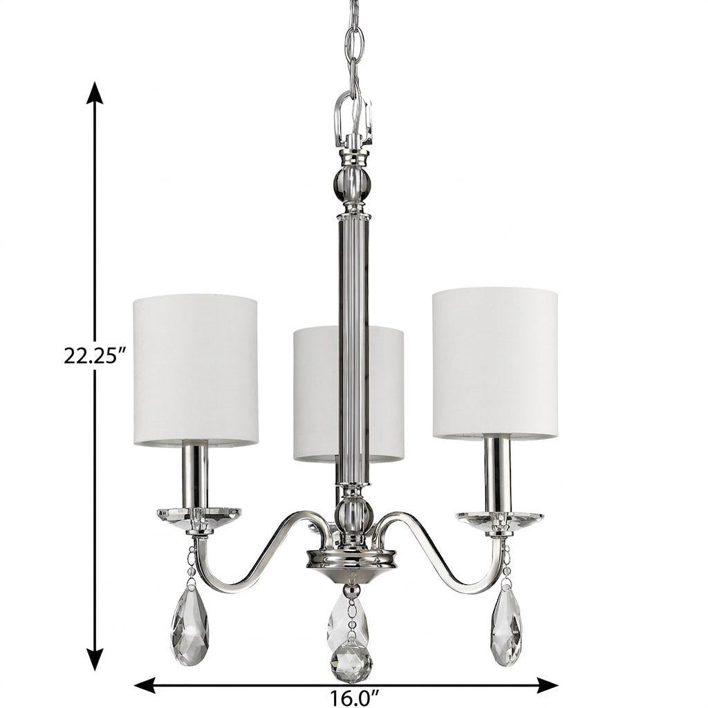 Silver Candle Style 3 Light & Crystals Dimmable Chandelier
