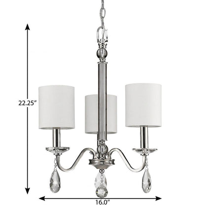 Silver Candle Style 3 Light & Crystals Dimmable Chandelier