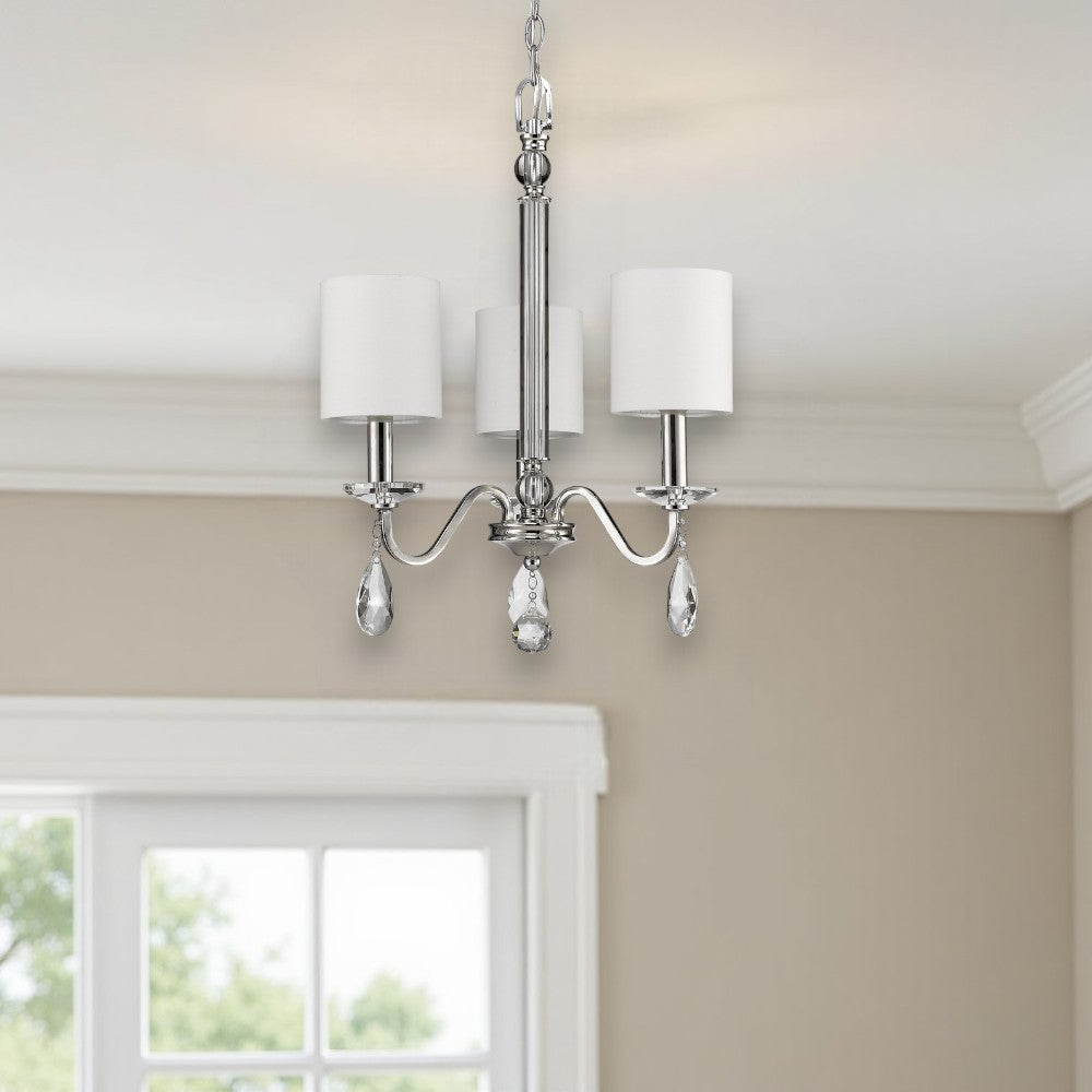 Silver Candle Style 3 Light & Crystals Dimmable Chandelier