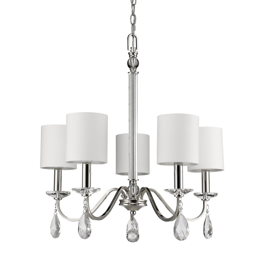 Silver Candle Style 5 Light & Crystals Dimmable Chandelier