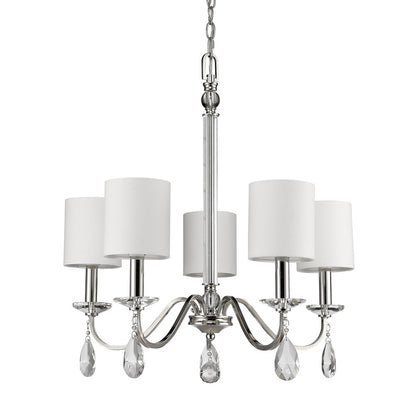 Silver Candle Style 5 Light & Crystals Dimmable Chandelier