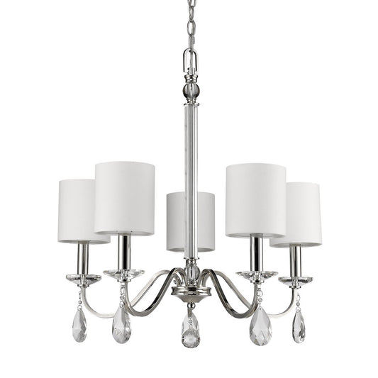 Silver Candle Style 5 Light & Crystals Dimmable Chandelier
