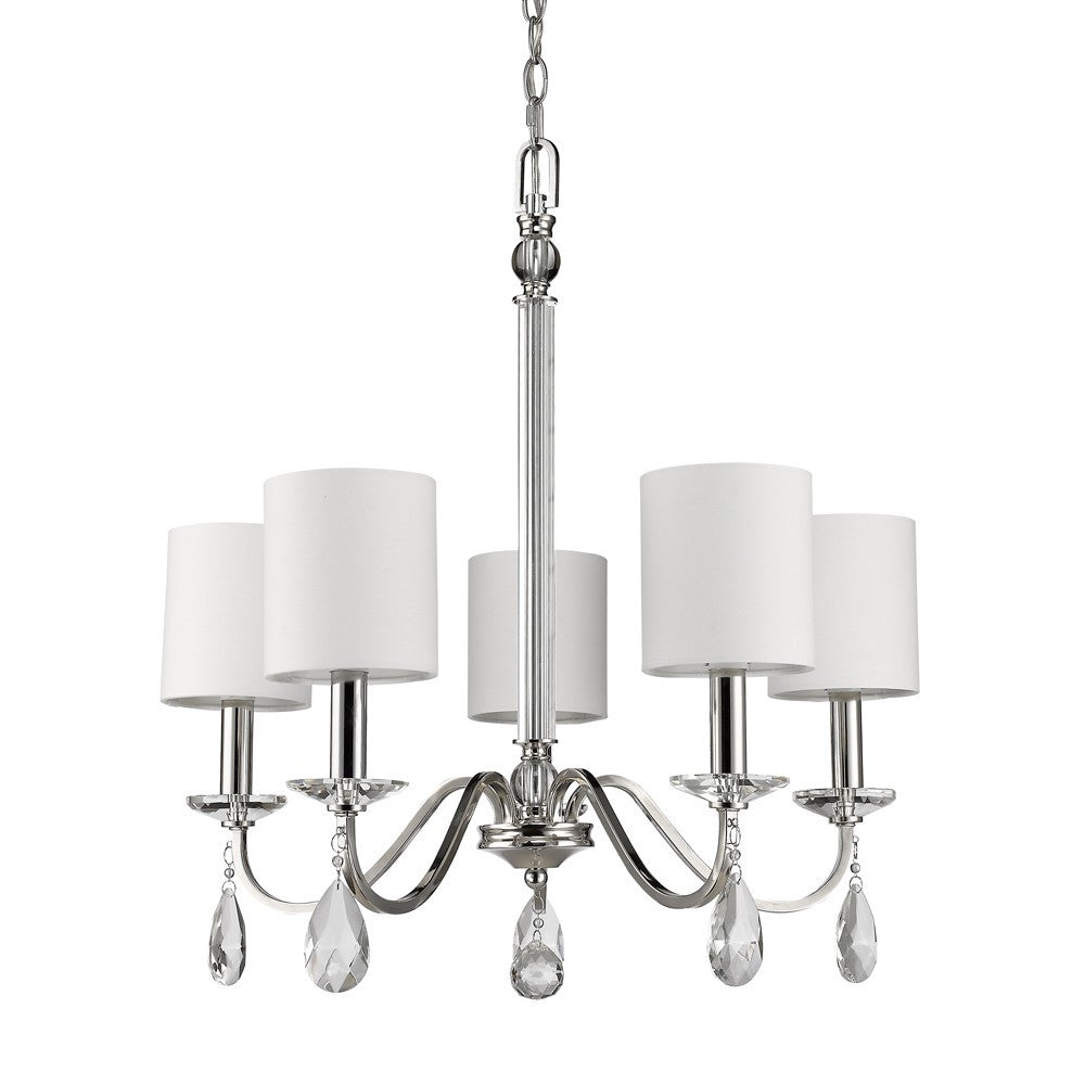 Silver Candle Style 5 Light & Crystals Dimmable Chandelier