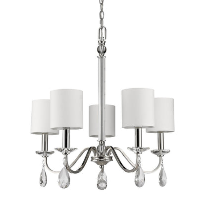 Silver Candle Style 5 Light & Crystals Dimmable Chandelier
