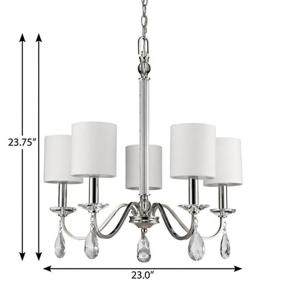 Silver Candle Style 5 Light & Crystals Dimmable Chandelier