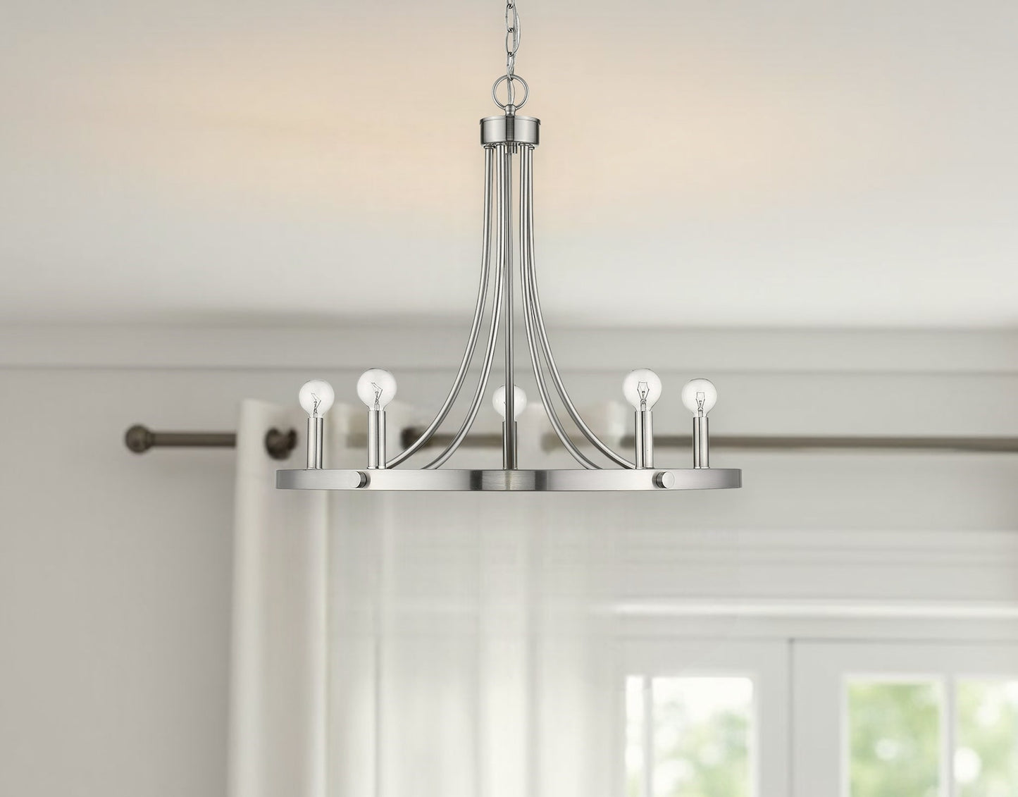 Silver Candle Style 5 Light Dimmable Chandelier