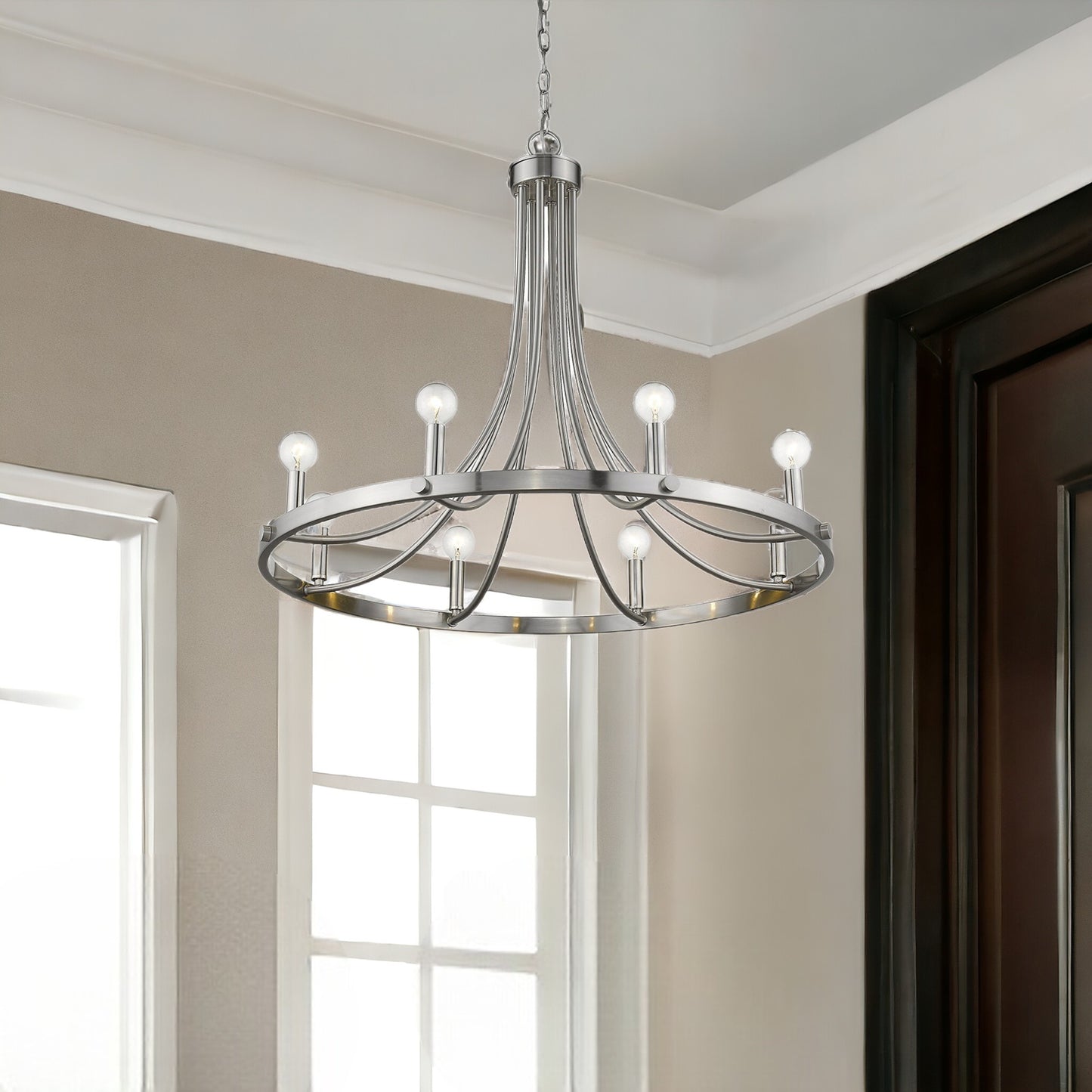 Silver Candle Style 8 Light Dimmable Chandelier