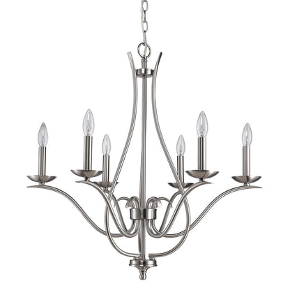Nickel Candle Style 6 Light Dimmable Chandelier