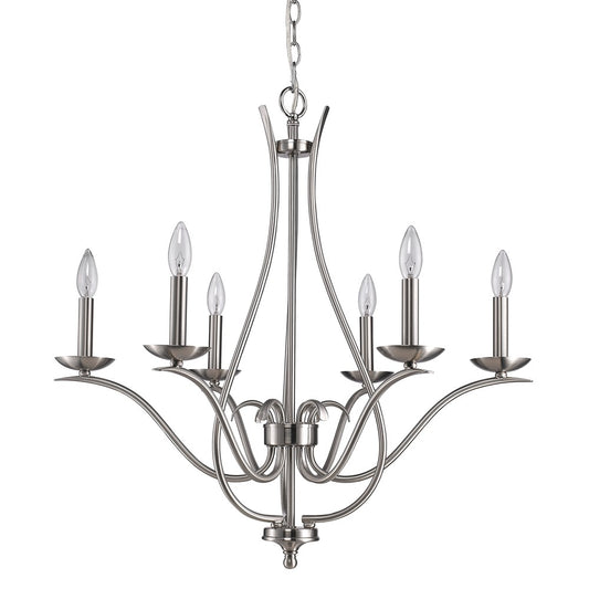 Nickel Candle Style 6 Light Dimmable Chandelier