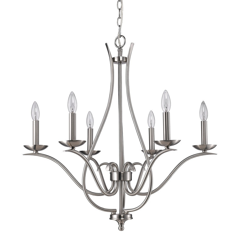 Nickel Candle Style 6 Light Dimmable Chandelier