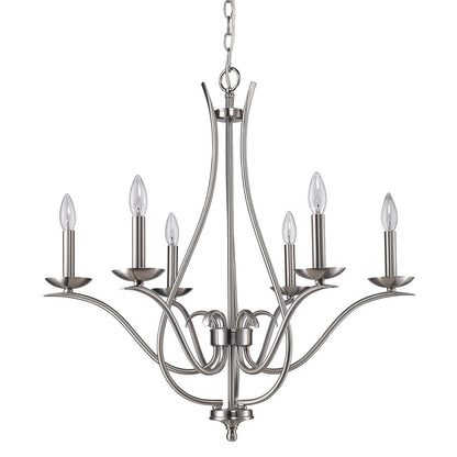 Nickel Candle Style 6 Light Dimmable Chandelier