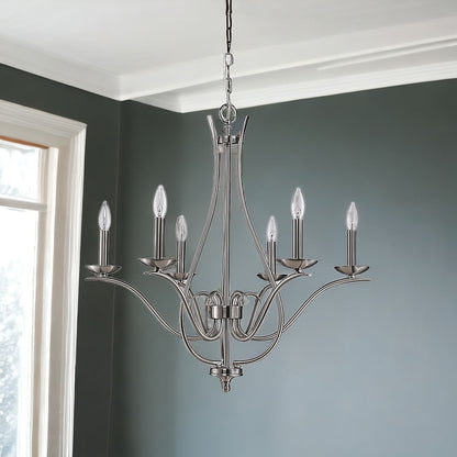 Nickel Candle Style 6 Light Dimmable Chandelier