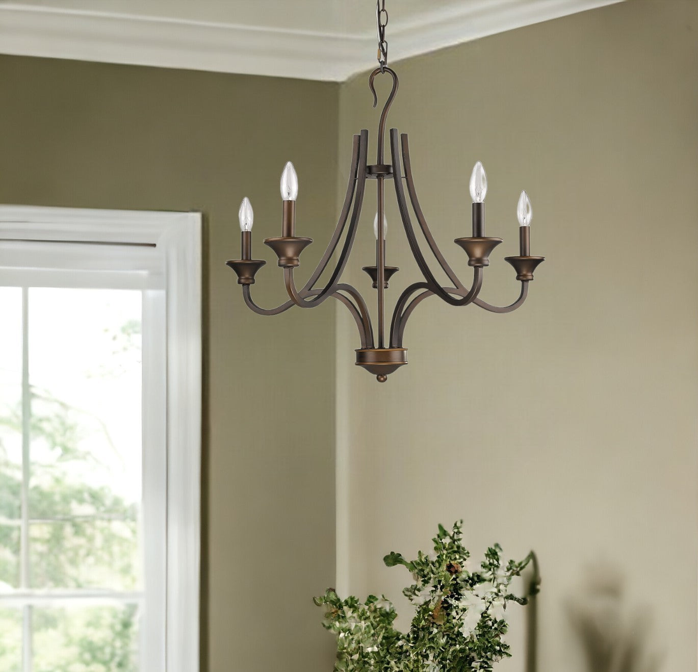 Bronze Candle Style 5 Light Dimmable Chandelier