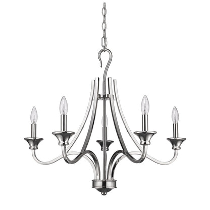 Nickel Candle Style 5 Light Dimmable Chandelier