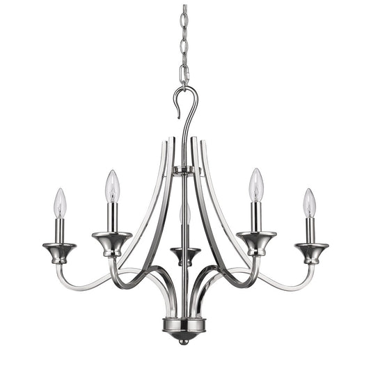 Nickel Candle Style 5 Light Dimmable Chandelier