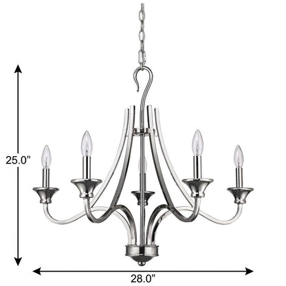 Nickel Candle Style 5 Light Dimmable Chandelier