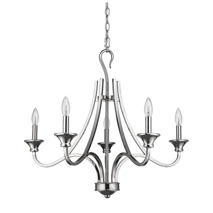 Nickel Candle Style 5 Light Dimmable Chandelier