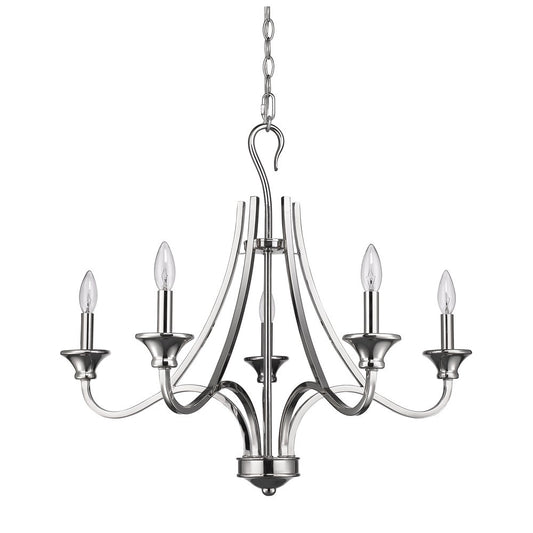 Nickel Candle Style 5 Light Dimmable Chandelier