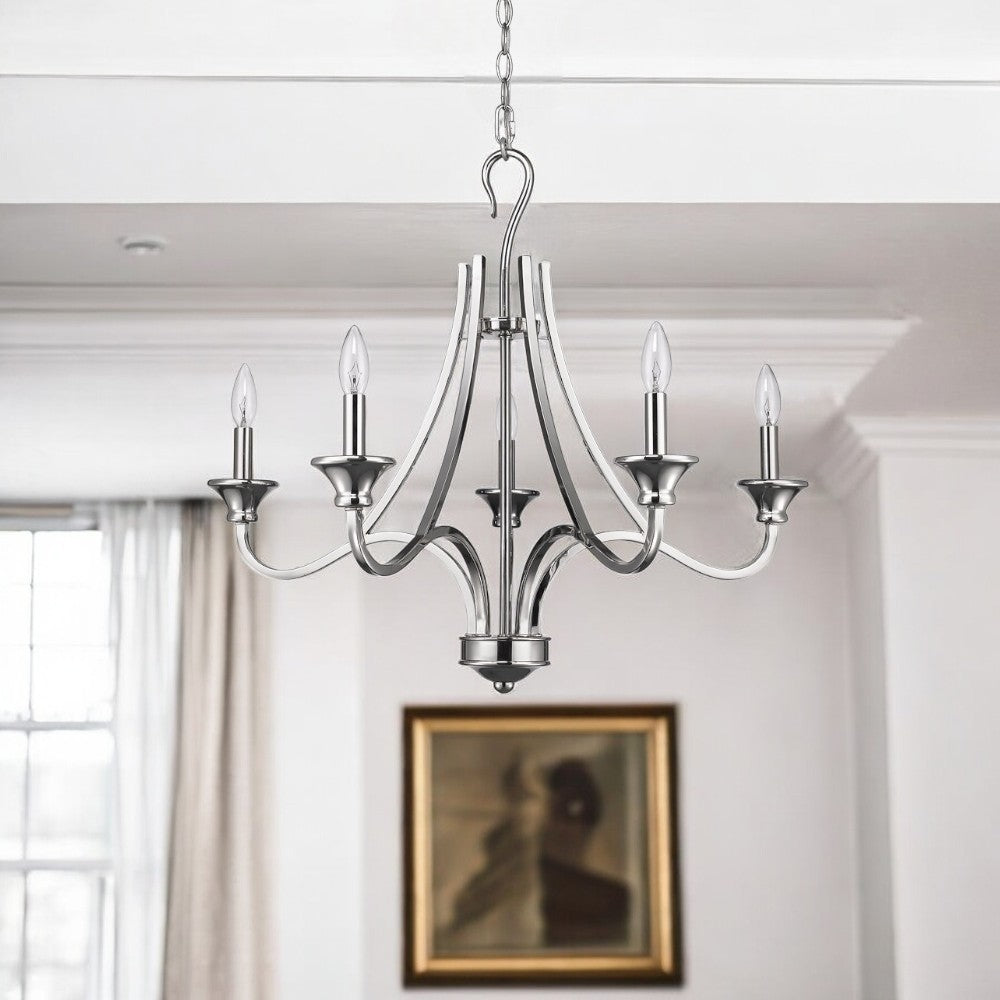 Nickel Candle Style 5 Light Dimmable Chandelier