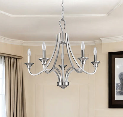 Silver Candle Style 5 Light Dimmable Chandelier