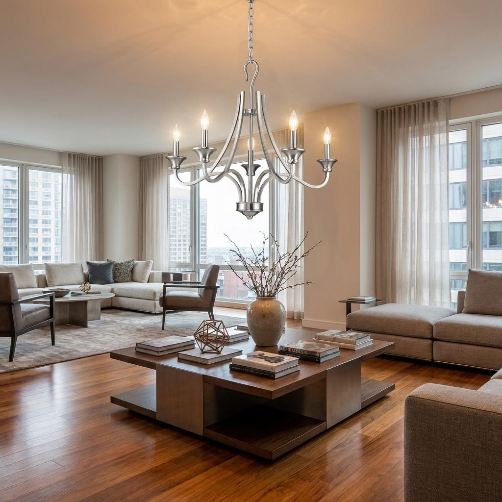 Silver Candle Style 5 Light Dimmable Chandelier