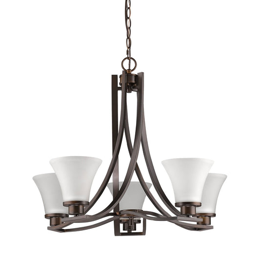 Bronze Candle Style 5 Light Frosted Dimmable Chandelier