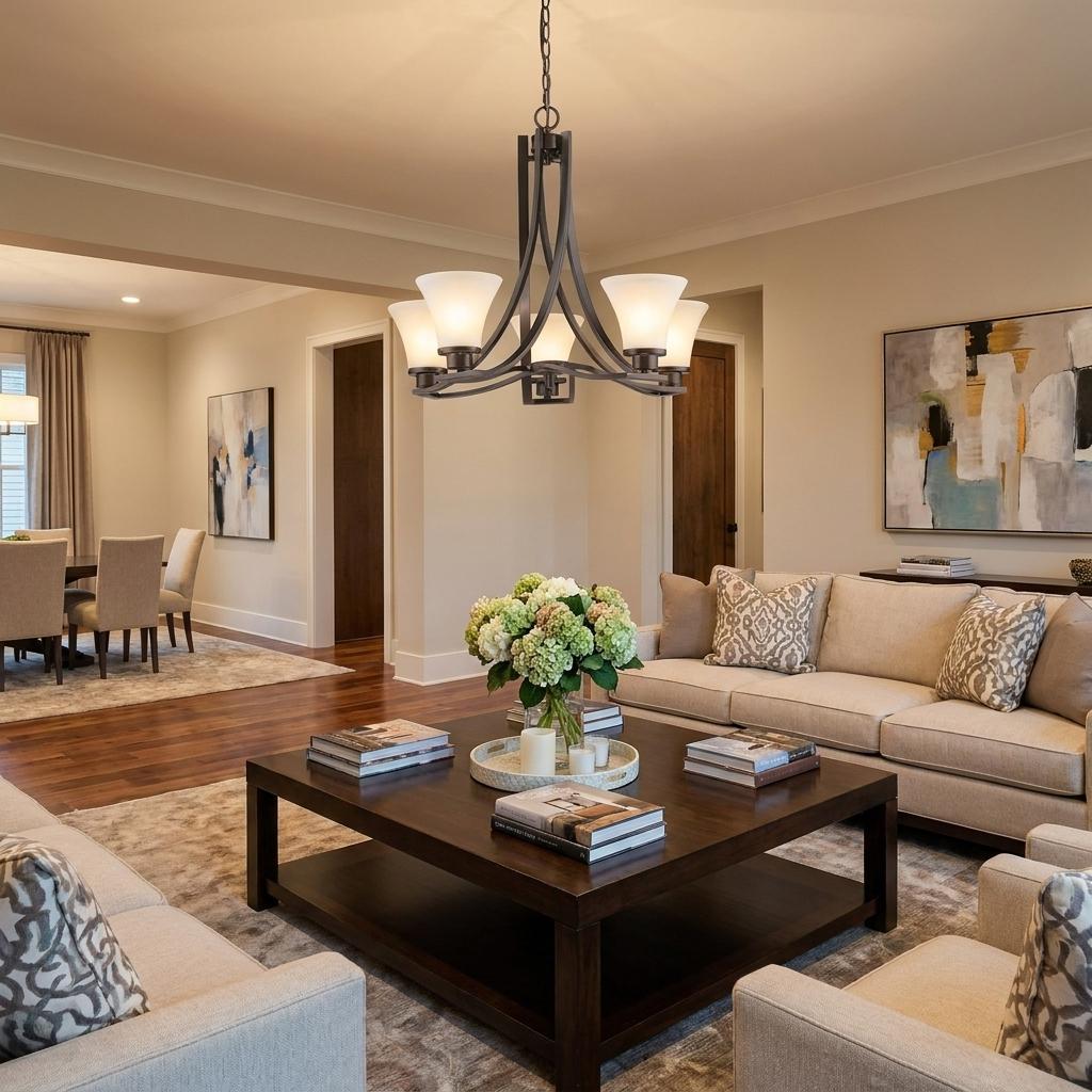 Bronze Candle Style 5 Light Frosted Dimmable Chandelier