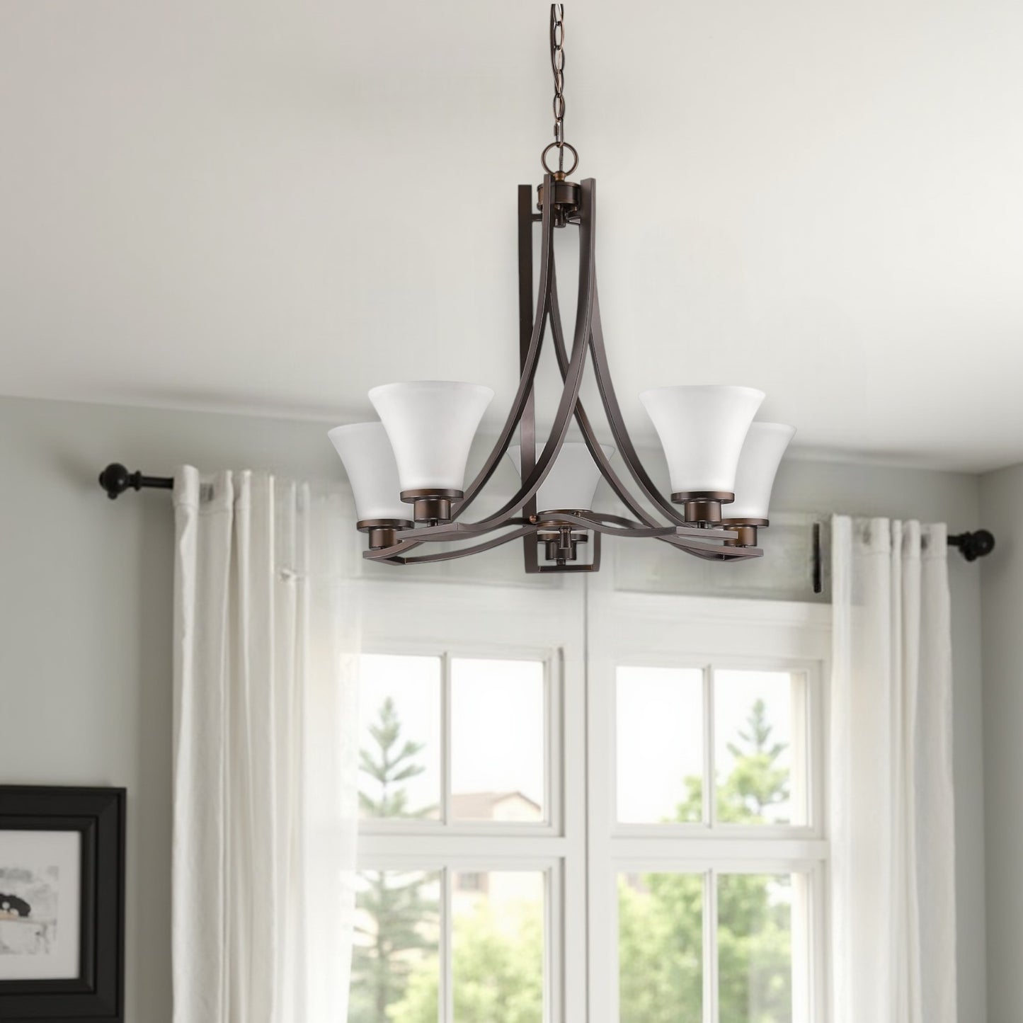 Bronze Candle Style 5 Light Frosted Dimmable Chandelier