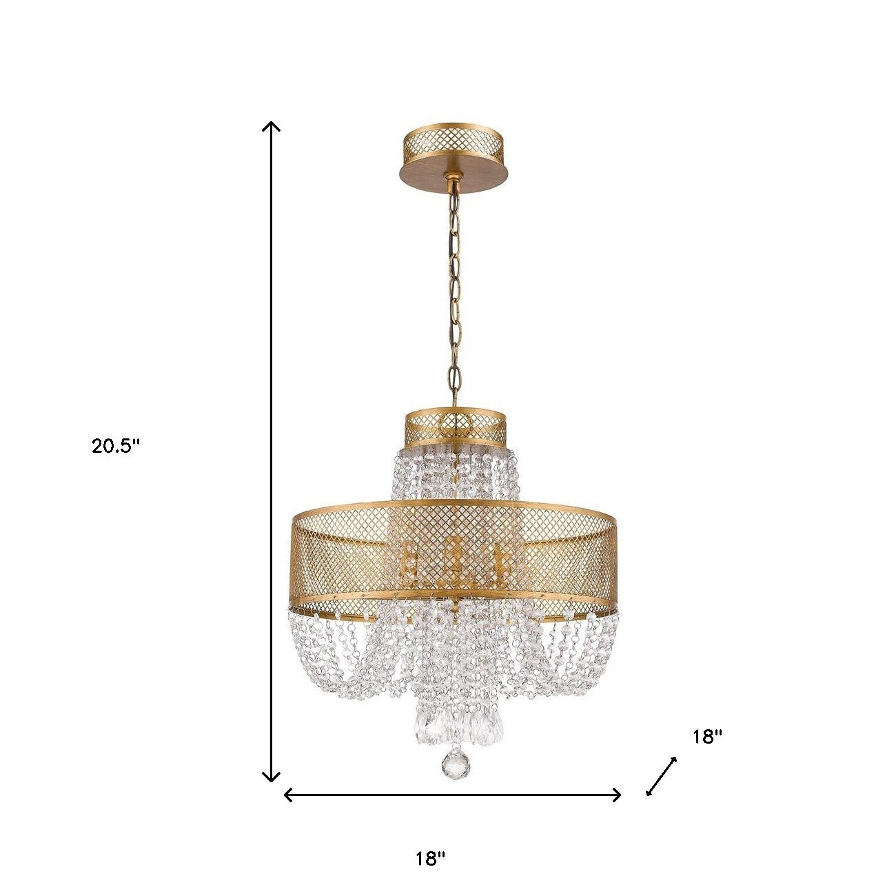 Gold 4 Light & Crystals Dimmable Chandelier