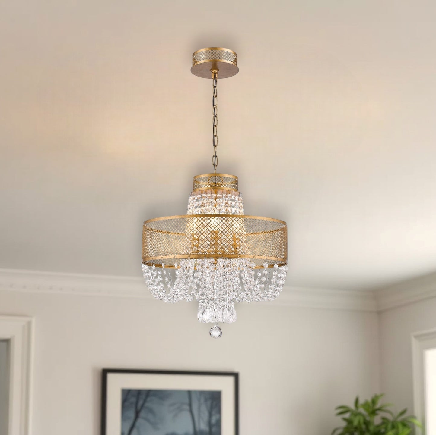 Gold 4 Light & Crystals Dimmable Chandelier