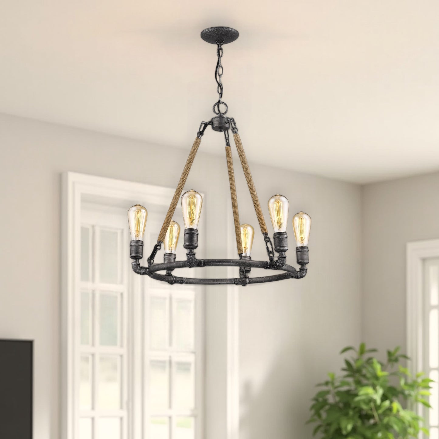 Brown & Black Candle Style 6 Light Dimmable Chandelier