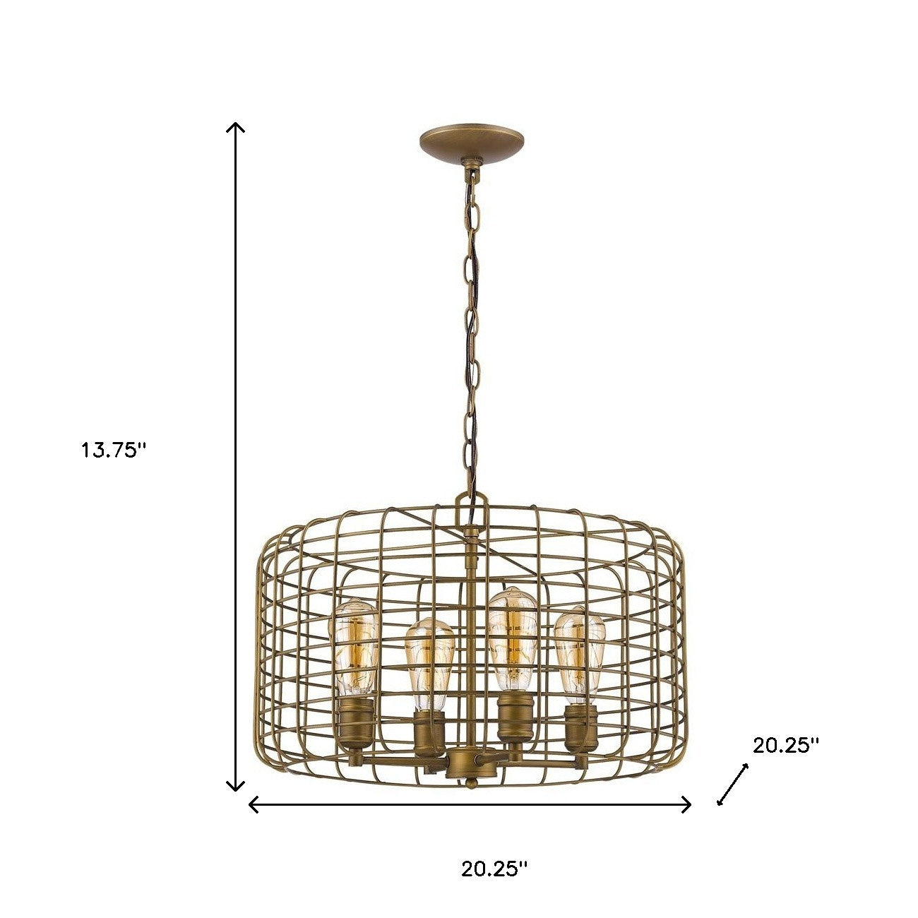 Lynden 4-Light Raw Brass Drum Pendant w/ Wire Cage Shade