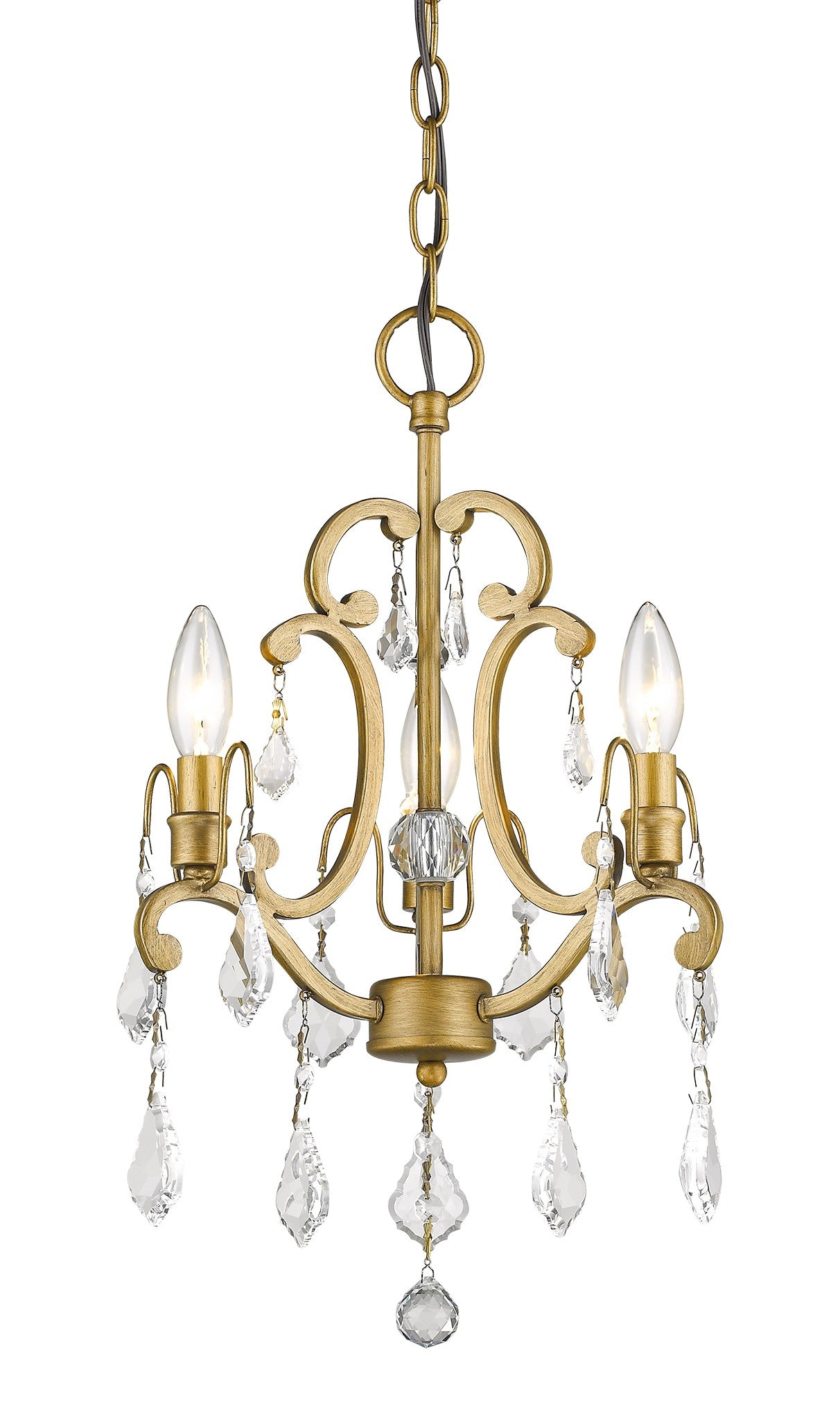 Gold Candle Style 3 Light Crystal Dimmable Chandelier