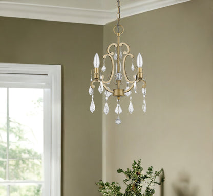 Gold Candle Style 3 Light Crystal Dimmable Chandelier