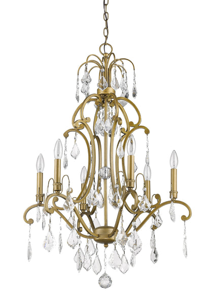 Gold Candle Style 6 Light & Crystals Dimmable Chandelier