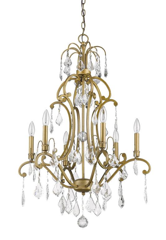 Gold Candle Style 6 Light & Crystals Dimmable Chandelier