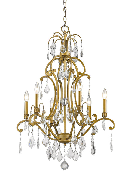 Gold Candle Style 6 Light & Crystals Dimmable Chandelier