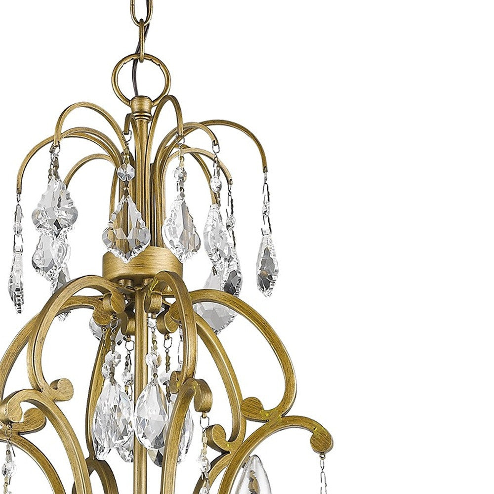 Gold Candle Style 6 Light & Crystals Dimmable Chandelier
