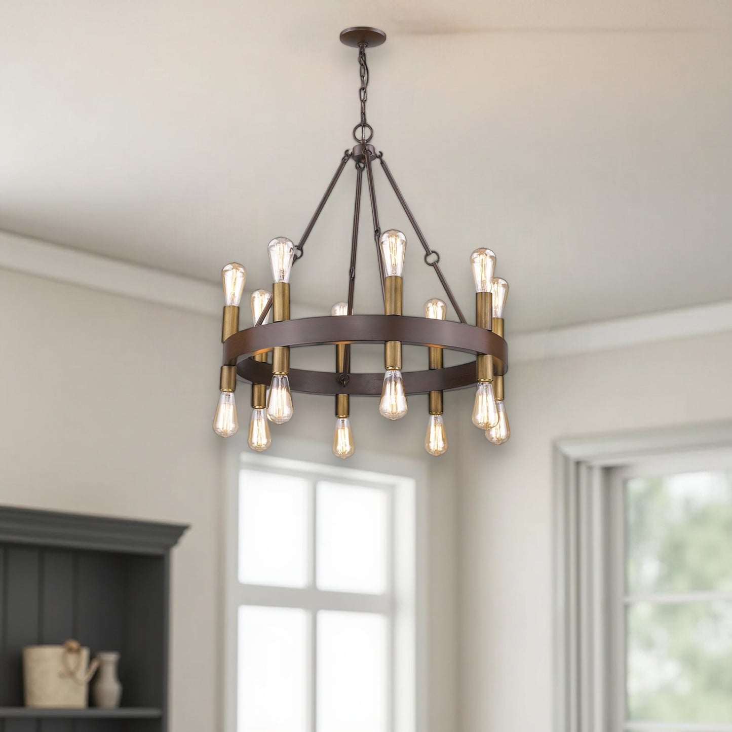 Brown & Black Candle Style Multi Light Dimmable Chandelier