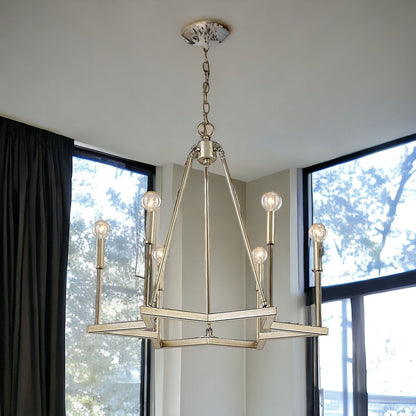 Gold Candle Style 6 Light Dimmable Chandelier