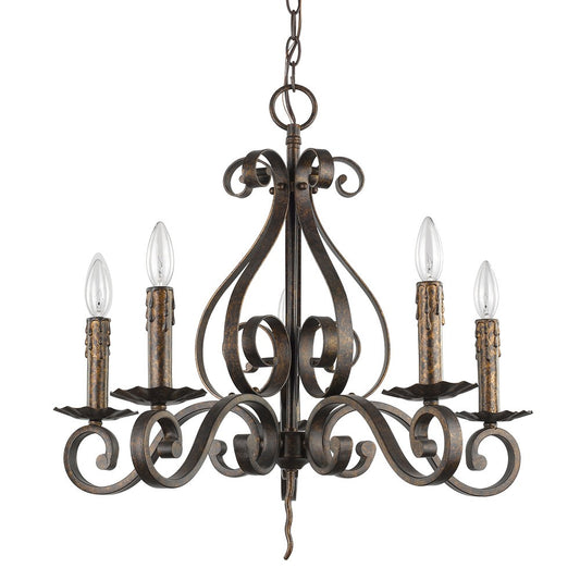 Brown Candle Style 5 Light Dimmable Chandelier