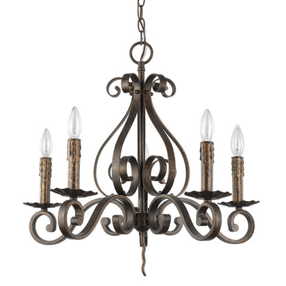 Brown Candle Style 5 Light Dimmable Chandelier