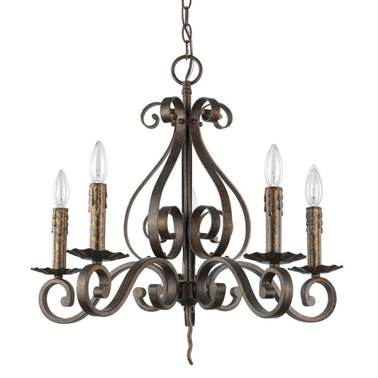 Brown Candle Style 5 Light Dimmable Chandelier