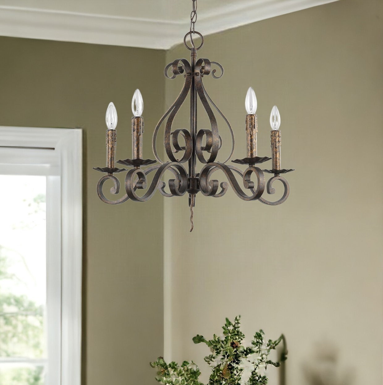 Brown Candle Style 5 Light Dimmable Chandelier
