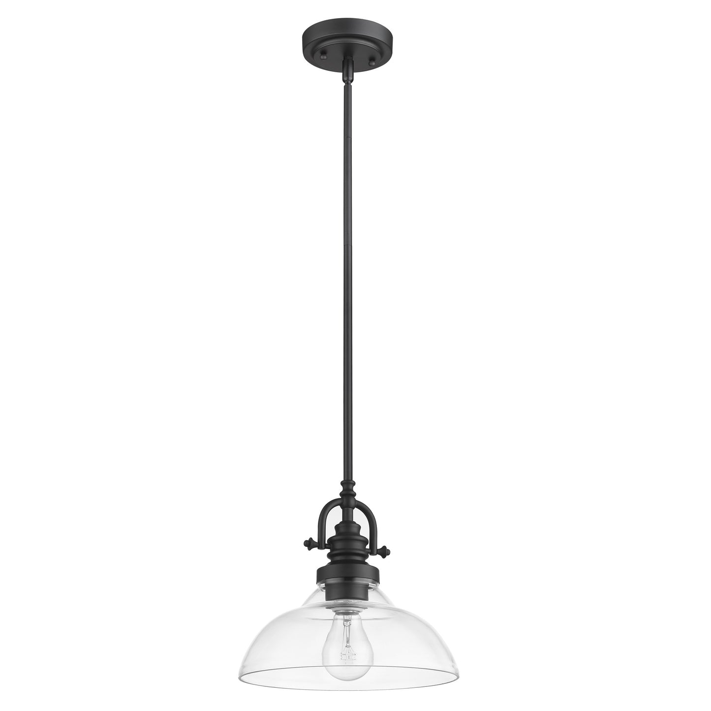 Matte Black Hanging Light w/ Glass Shade