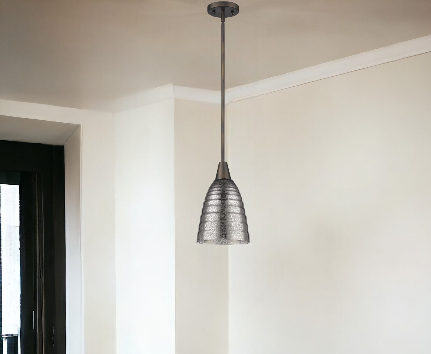 Bronze Hanging Light w/ Ribbed PebbGlass Shade