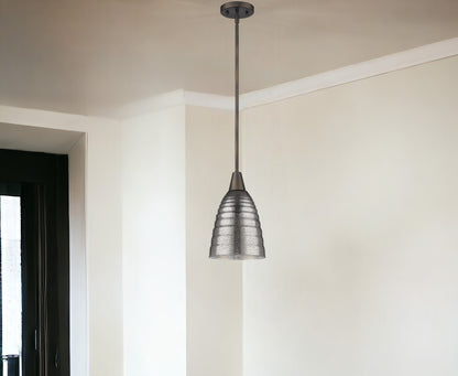 Bronze Hanging Light w/ Ribbed PebbGlass Shade
