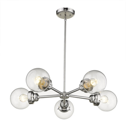 Silver 5 Light Dimmable Chandelier w/ Clear Shades