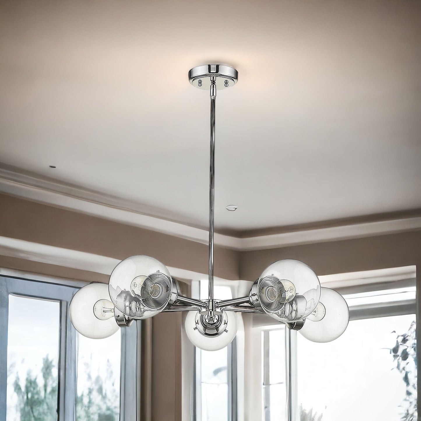 Silver 5 Light Dimmable Chandelier w/ Clear Shades