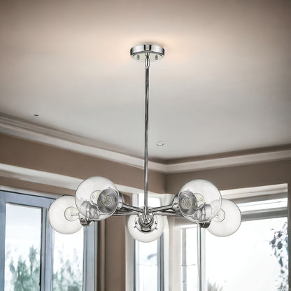 Silver 5 Light Dimmable Chandelier w/ Clear Shades